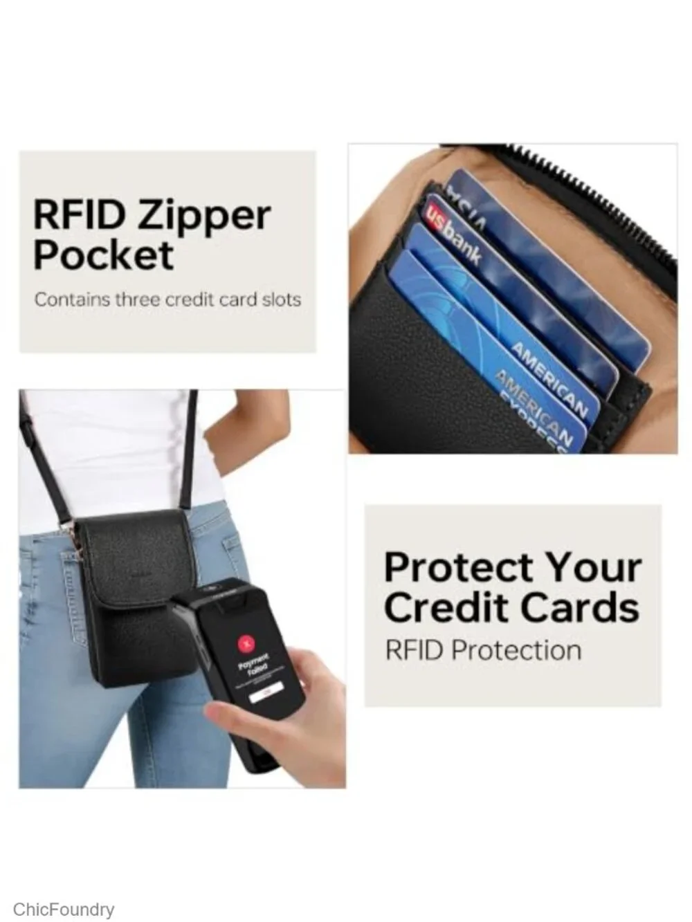 RFID Crossbody Purse for Women with Adjustable Strap Credit Card Slots
